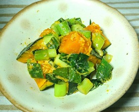 九条ねぎとかぼちゃのマヨ炒め