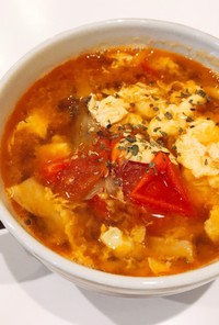 トマトと舞茸のコンソメ卵スープ