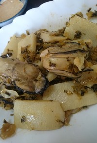 牡蠣とタケノコの辛子高菜炒め