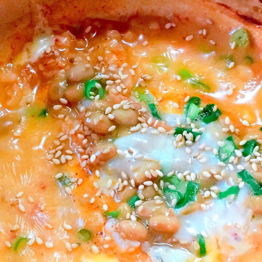 キムチーズ納豆雑炊の画像