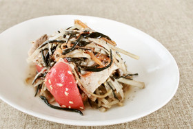 レンジで!ひじきとごぼうの豚しゃぶサラダ
