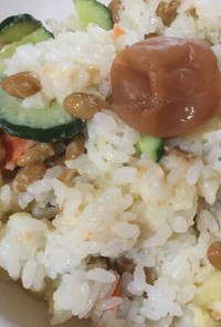 納豆とポテサラの南高梅ご飯