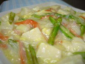とろ~り♪アスパラの豆腐あんかけ