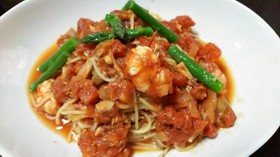 ✿海老と野菜とツナのトマトパスタ✿