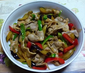 豚バラ肉とナスとピーマンの焼肉のたれ炒め