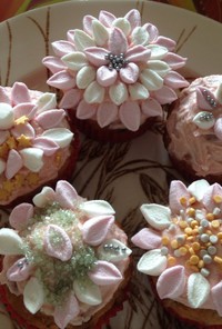 ミニマシュマロでお花のカップケーキ