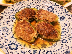 ピーマン肉詰め黒酢でさっぱり煮