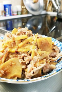 白ご飯と！タケノコの土佐煮と牛肉の炒め物