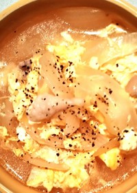 鶏塩風味の卵、玉ねぎスープ