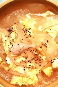 鶏塩風味の卵、玉ねぎスープ