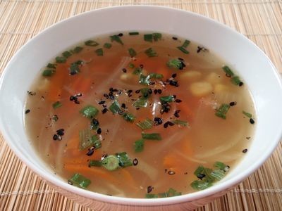 あっさり中華風のコーン入り野菜スープの画像