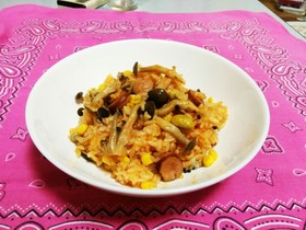 野菜ジュースできのこピラフ