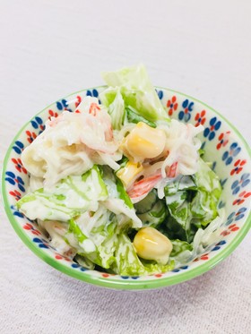 包丁いらず、茹でいらずのカニカマサラダ