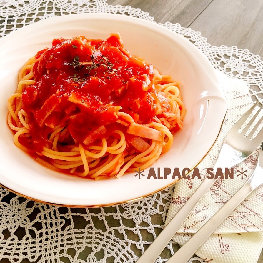 トマト缶で時短＊冷製トマトスパゲティ♡の画像