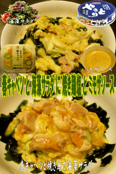 美味ドレの春キャベツと焼き鳥で海藻サラダの写真