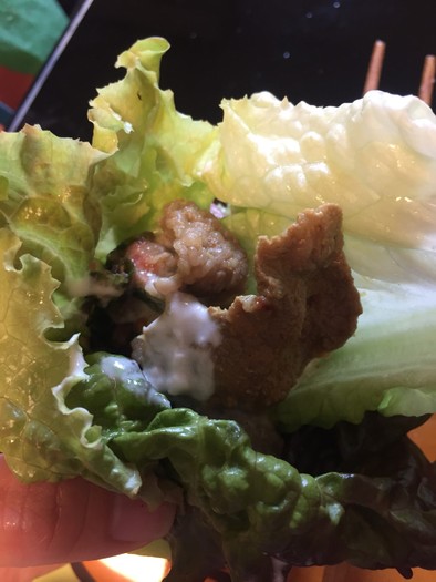 サラダ菜でヘルシー牛肉ケバブ！の写真
