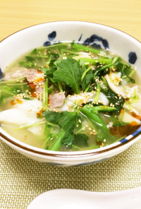 青菜たっぷり♬ひらひらワンタン風スープ