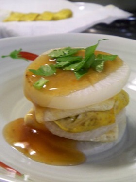 大根と卵焼と豆腐のミルフィーユ・あんかけ