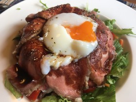 湯せんで簡単ローストビーフ丼