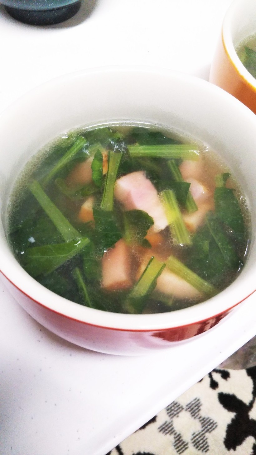 3分で！小松菜とベーコンの中華風スープの画像