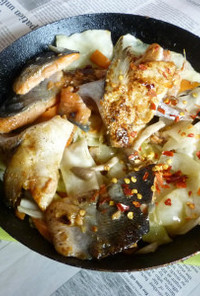 銀鮭のアラときのこ野菜MIXの炒め物