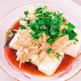 梅&麺つゆで食べる炒めたエノキde冷奴