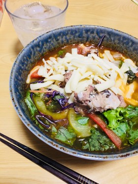 野菜たっぷり!鯖チー辛ラーメン♡