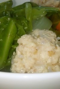 白滝とゴマ入り肉団子の野菜たっぷりスープ