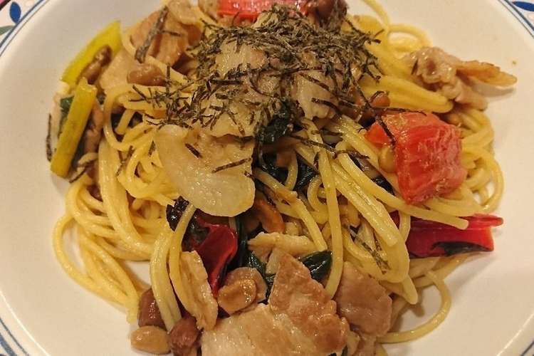 豚肉とスイスチャードの和風パスタ レシピ 作り方 By チーharu クックパッド