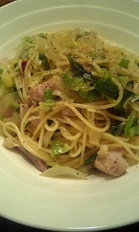九条ねぎと塩豚のパスタ