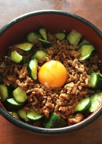 浅漬けキュウリのスタミナそぼろ丼