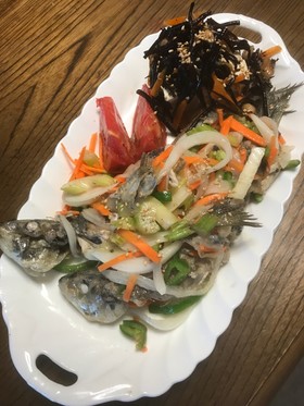 アジ イワシの辛くない揚げない南蛮漬け