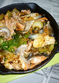 銀鮭のアラの焼き鮭＋チンゲン菜のタパス