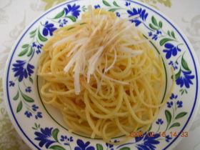 長ネギと明太子のスパゲティー
