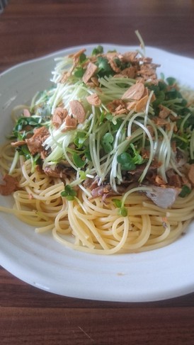 火を使わないで簡単☆サバ缶のパスタ