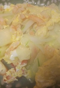 簡単中華・海老と卵と胡瓜の塩炒め
