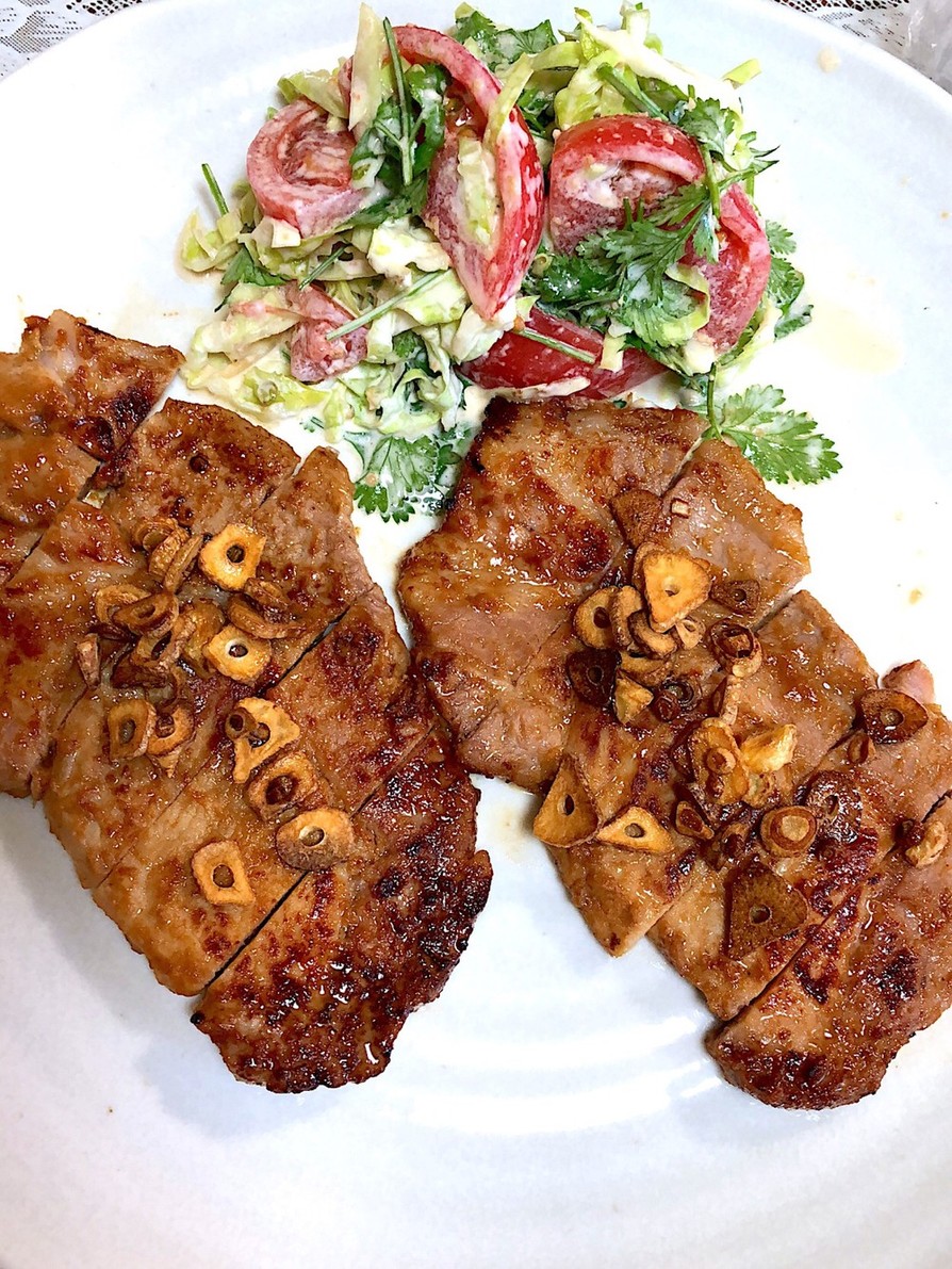 簡単美味しいなニンニク味噌の豚肉ステーキの画像