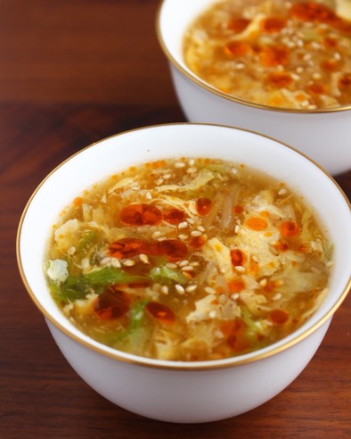 白菜と卵の酸辣湯風スープ（サンラータンの写真