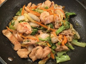 鶏肉と白菜やえのき茸の味噌炒め