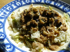 ナスとレタスのゴマだれ艶うどん