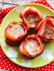 焼売リメイク!お弁当にベーコン巻き焼売の写真