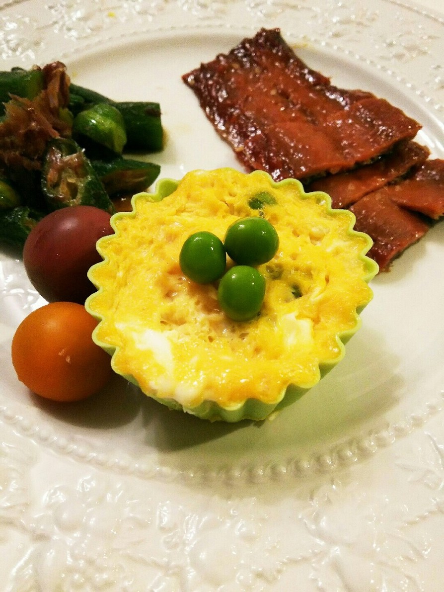 お弁当用 レンジでグリーンピースの卵とじの画像