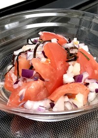 紫玉ねぎトマトとラッキョの甘酢サラダ