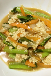 麻婆の素で冷凍豆腐と野菜の炒め物