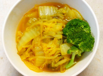 簡単❁白菜ともやしの味噌カレー風味スープの写真