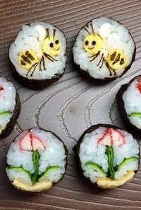寿司型・模様巻き(野花とミツバチ)