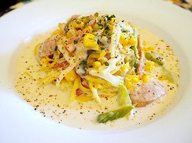 豆乳で クリームスープスパ