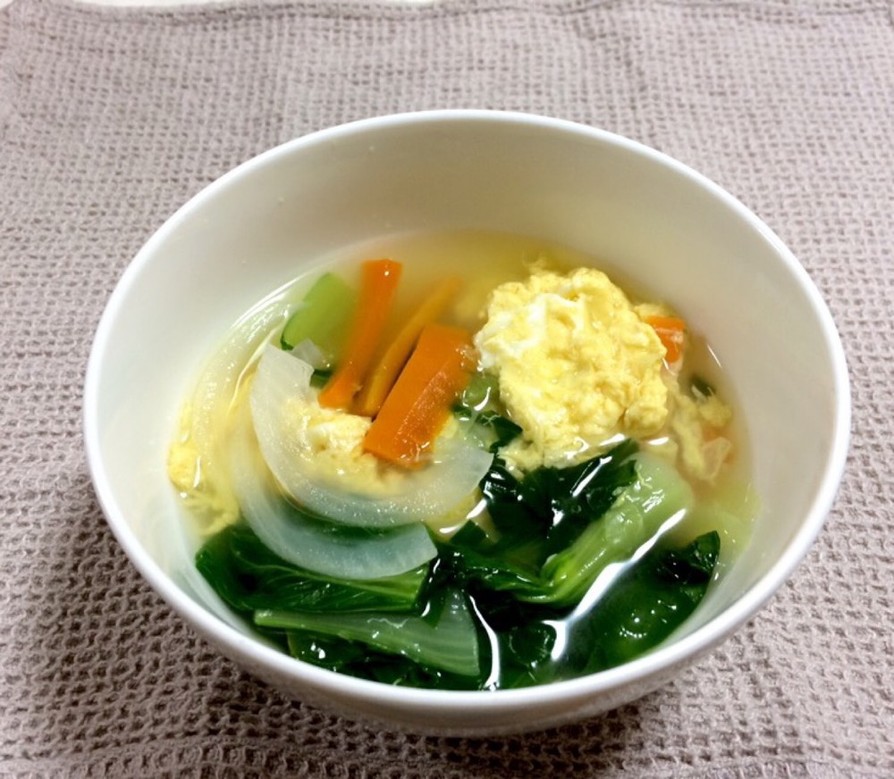 簡単☆ふわふわ卵の青梗菜スープの画像