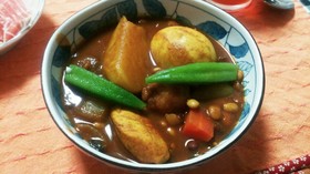 お豆ごろごろ&おからボールのカレースープ