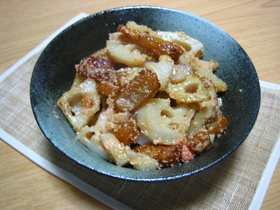 レンコンの明太子バター炒め